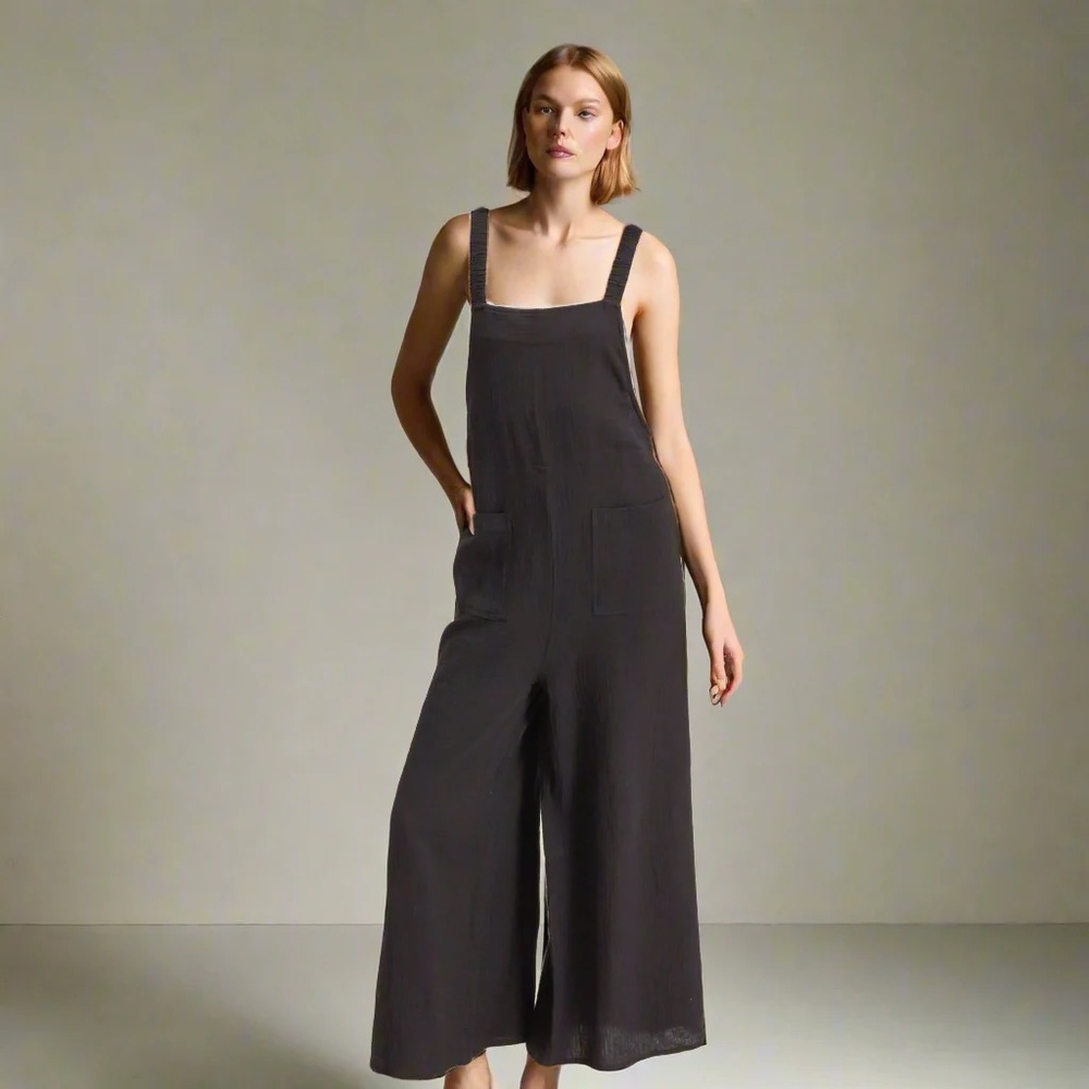 Brand New BLACK DOUBLE GAUZE POCKET OVERALL JUMPSUIT